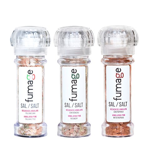 Fumage Flavored Himalayan Salts with Spices In Built-In Grinder – 3 Pack (Himalayan and Rosemary/Himalayan Italian Style/Himalayan and Paprika)