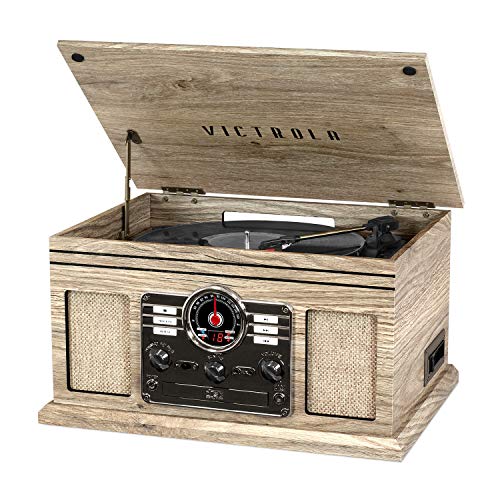 Victrola Nostalgic 6-in-1 Bluetooth Record Player & Multimedia Center with Built-in Speakers - 3-Speed Turntable, CD & Cassette Player, AM/FM Radio | Wireless Music Streaming | Farmhouse Oatmeal