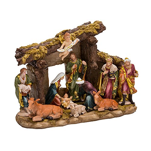 Kurt S. Adler Resin Stable-11-Piece Kurt Adler Nativity Set with Figures, 11 Piece