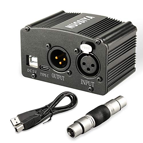 Phantom Power Supply, NUOSIYA 48V Phantom Power Supply, Stable Power Supply, Improved Shielding Technology, Anti-Noise, for Any Condenser Microphone Music Recording Equipment (1F1M-A, Black)