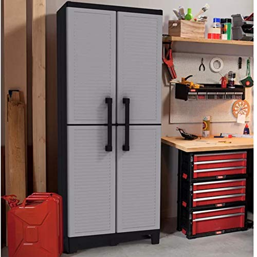 Tall Utility Storage Cabinet with Doors and Shelves Lockable Rust Resistant Adjustable Shelving Freestanding Space Winner Resin Storage Cabinet for Garage and Basement, Grey by Michael Trunnell