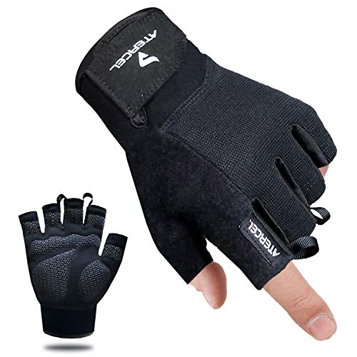 Atercel Workout Gloves, Best Exercise Gloves for Weight Lifting, Cycling, Gym, Training, Breathable & Snug fit, for Men & Women (Black, M)