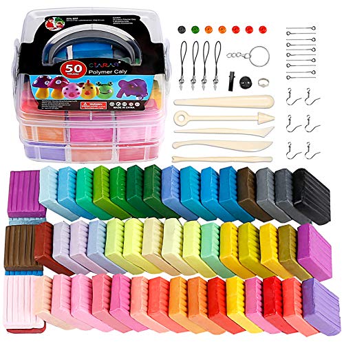 50 Colors Polymer Clay Starter Kit, 25g/Block Oven Bake Modeling Clay, Moderately Firm, CiaraQ CPSC Conformed Non-Toxic Molding DIY Colorful Clay Assorted with Sculpting Tools for Kids, Artists.