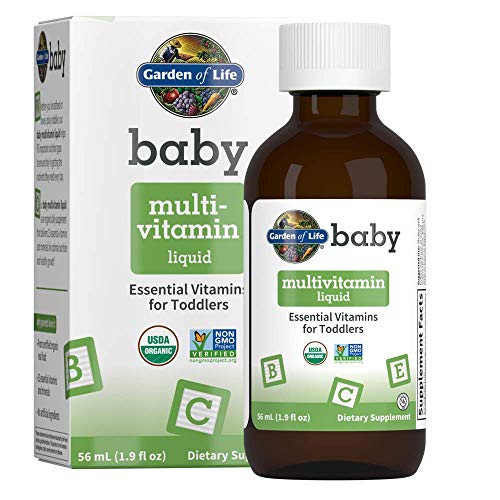 Garden of Life Baby Multivitamin Liquid, Certified Organic Multivitamin Drops with Essential Vitamins & Nutrients for Babies & Toddlers, Vegan, Gluten Free & Non-GMO, 56 mL (1.9 fl oz) Supplement