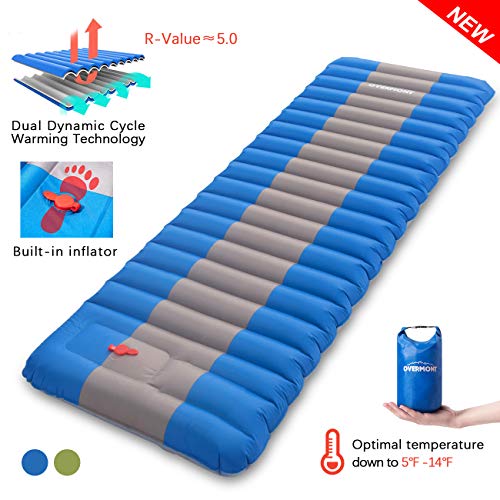 Overmont Sleeping Pad Inflatable Extra Thickness Camping Tent Mattress Pad Waterproof for Sleeping Comfortable Compact Air Mat for Backpacking Travel Hiking Built in Pump