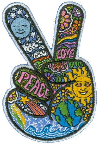 Dan Morris - Celestial Peace Hand Fingers - Embroidered Patch,Blue, Yellow and Green,2.5' x 3.5'