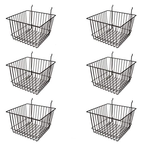 Only Garment Racks Deep Wire Storage Baskets For Gridwall, Slatwall and Pegboard - Black Finish - Dimensions: 12' x 12' x 8' Deep - Economically Sold in a Set of 6 Baskets