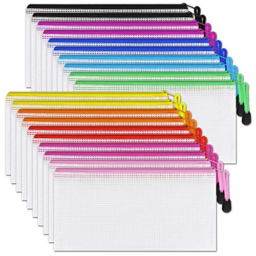 Umriox 20PCS Small Mesh Zipper Pouch, Plastic Pencil Pouches Pen Bags for School Stationery Office Supplies Bills Cosmetics Travel Accessories… (10 Colors)