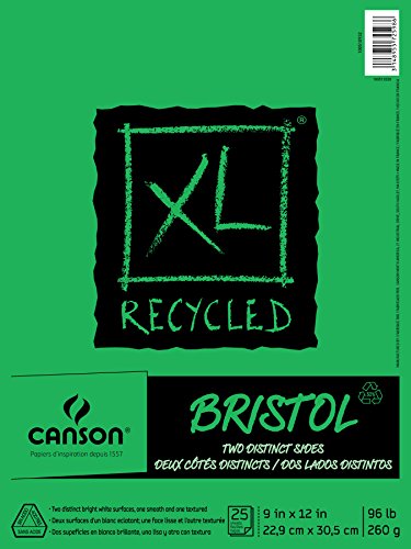 Canson XL Series Recycled Bristol Paper Pad, Dual Sided Smooth and Vellum for Pencil, Marker or Ink, Fold Over, 96 Pound, 9 x 12 In, White, 25 Sheets