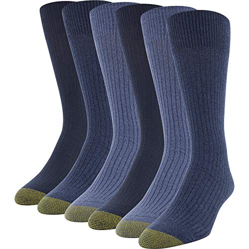 Gold Toe Men's Stanton Crew Socks, 6 Pairs, chambray/denim/midnight, Shoe Size: 6-12.5