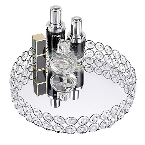 Hipiwe Crystal Cosmetic Vanity Tray - Mirrored Decorative Jewelry Tray Make up Organizer for Perfume, Trinket, Makeup Display Dresser Home Decor