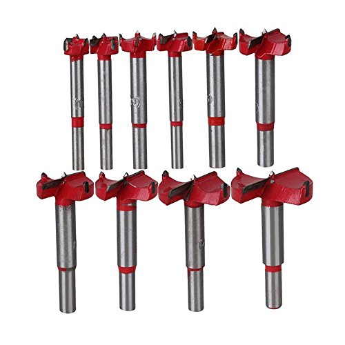 10Pcs Forstner Drill Bit Sets,15mm-50mm Tungsten Steel Woodworking Hole Saw Set Wood Boring Drill Bits Wood Cutter Auger Opener Round Shank Drilling Cutting Rotary Tool Kits for Wood Plastic Plywood