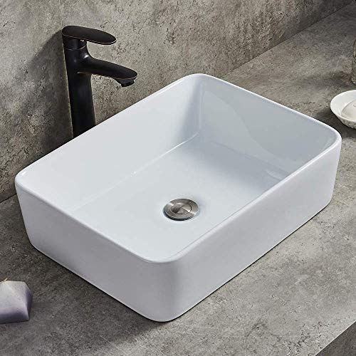 Ufaucet Modern Porcelain Above Counter White Ceramic Bathroom Vessel Sink,Art Basin Wash Basin for Lavatory Vanity Cabinet