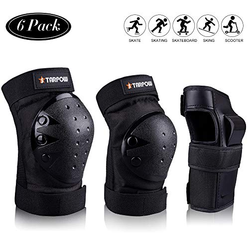 STARPOW Knee Pads for Kids/Adult Elbows Pads Wrist Guards 3 in 1 Protective Gear Set for Skateboarding, Roller Skating, Rollerblading, Snowboarding, Cycling(S/M/L) Black, Youth (Medium)