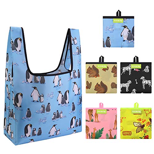 Yoobure 5 Pack Reusable Grocery Shopping Bags Utility Large Cute Foldable Durable Tote Bag With Pouch Bulk Ripstop Waterproof & Lightweight Heavy Duty Storage Bags