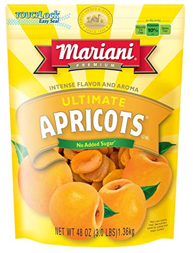 Mariani Ultimate Dried Apricots -48oz (Pack of 1) –Intense Flavor and Aroma, No Sugar Added, Gluten Free, Vegan, Fat Free, Non-GMO, Resealable Bag -Healthy Snack for Kids & Adults