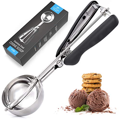 Zulay (Large) Stainless Steel Cookie Scoop - Premium Cookie Scooper For Baking - Easy Grip Spring-Loaded Cookie Dough Scooper & Ice Cream Scoop With Trigger Release For Round Uniform Portions