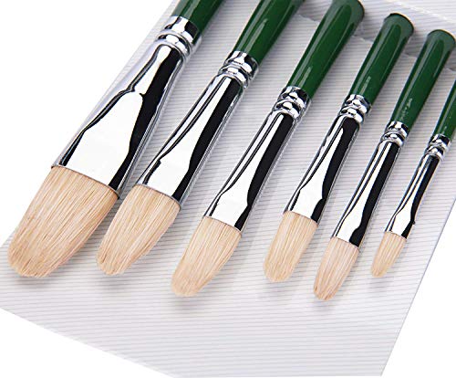 Oil Acrylic Watercolor Paint Brushes 100% Natural Chungking Hog Hair 6pc Filbert Paint brush Set