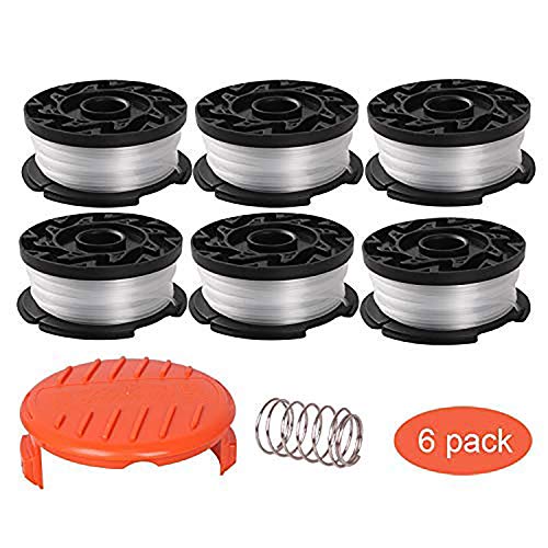 Thten String Trimmer Spool Replacement for Black and Decker AF-100, 30ft 0.065' Refills Line Auto Feed Single Weed Eater,GH600 GH900 Edger with RC-100-P Spool Cap Covers (6 Spools, 1 Cap,1 Spring)