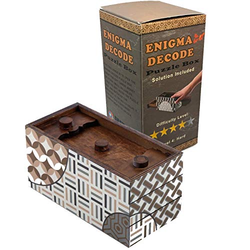 Enigma Decode Secret Puzzle Box - Money and Gift Card Holder in a Wood Magic Trick Lock with Two Hidden Compartments Brainteaser