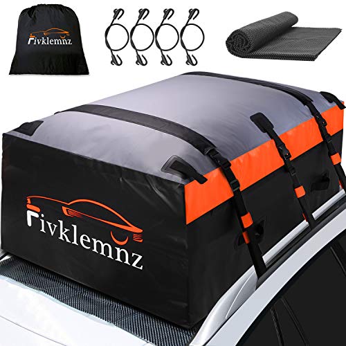 FIVKLEMNZ Car Roof Bag Cargo Carrier, 20 Cubic Feet Waterproof Rooftop Cargo Carrier with Anti-Slip Mat + 6 Reinforced Straps + 6 Door Hooks Suitable for All Vehicle with/Without Roof Rack
