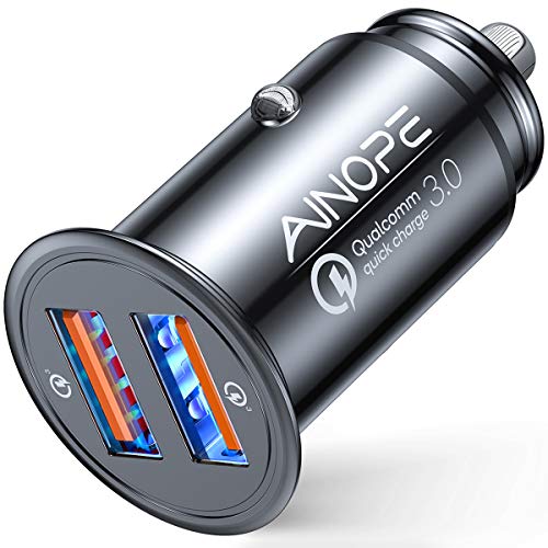 AINOPE USB Car Charger, [Dual QC3.0 Port] 36W/6A [All Metal] Fast Car Charger Adapter Mini Cigarette Lighter Usb Charger Quick Charge Compatible with iPhone 12 mini/12/12 pro/11, Note 9/Galaxy S10/S9