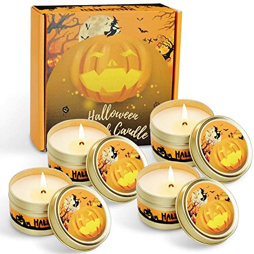 LA BELLEFÉE Halloween Pumpkin Scented Candle, Aromatherapy Fragrance, Soy Wax Travel Tin 4x2.5oz, for Home Relaxing Spa,Halloween Ball Night Party, Birthday, Christmas, Business Gifts, Wedding .