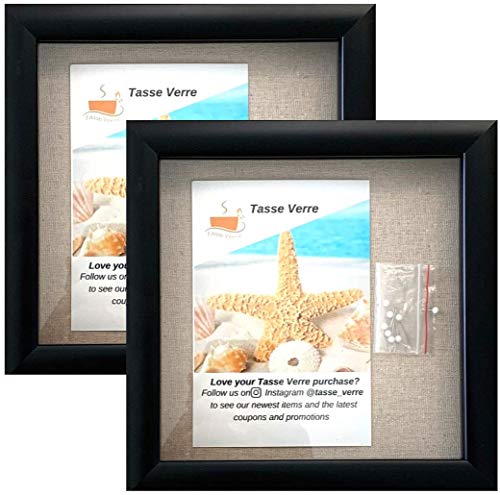 (2-pack) 8'x8' Black Display Shadow Box Frame w/ Linen Background and 16 Stick Pins - Ready To Hang Shadowbox Picture Frame - Easy to Use - Box Display Frame, Baby and Sports Memorabilia Wedding Baby