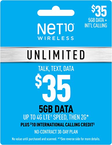 Net10 Wireless $35 Unlimited 5GB Plan Refill Card (Mail Delivery)