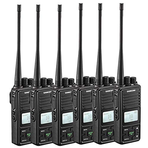 SAMCOM Two Way Radio FPCN10A 2 Watts Programmable UHF Handheld Walkie Talkie Long Range 20 Channels Double PTT LCD Display Earpieces, 6 Packs