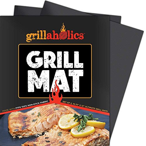 Grillaholics Grill Mat - Set of 2 Heavy Duty BBQ Grill Mats - Non Stick, Reusable, and Easy to Clean Barbecue Grilling Accessories - Lifetime Manufacturers Warranty