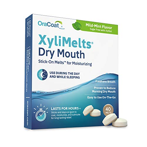 OraCoat XyliMelts Dry Mouth Relief Moisturizing Oral Adhering Discs Mild Mint with Xylitol, for Dry Mouth, Stimulates Saliva, Non-Acidic, Day and Night Use, Time Release for up to 8 Hours, 40 Count