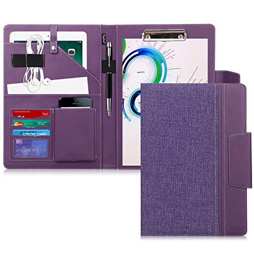 Toplive Portfolio Case Padfolio, Executive Business Document Organizer with Letter Size Clipboard, Business Card Holder, Tablet Sleeve, for Business School Office Conference, Purple