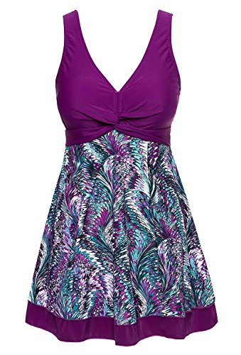 MiYang Women's Plus Size Printing Padded High Waist Swimdress Purple US 5X (24W-26W)
