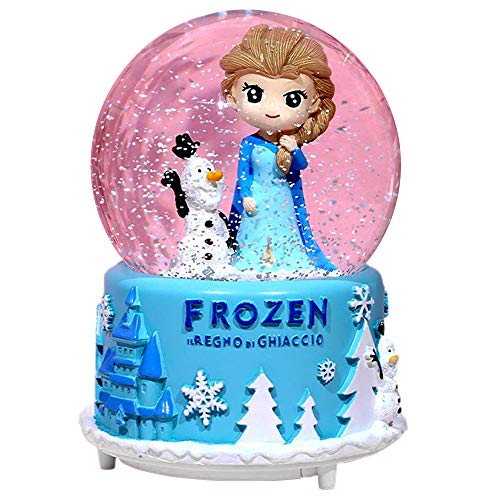 VECU Snow Globe with Music for Kids 3.5 Inch Little Girl Llluminated Automatic Snow Home Decor for Girls Kids Gift, Musical, Resin/Glass (Style B)