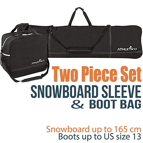 Athletico Two-Piece Snowboard and Boot Bag Combo | Store & Transport Snowboard Up to 165 cm and Boots Up to Size 13 | Includes 1 Snowboard Bag & 1 Boot Bag (Black)