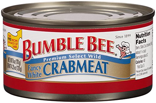 BUMBLE BEE Crab Meat, Fancy White, 6 Ounce Can, High Protein Food and Groceries, Keto Food, Gluten Free, High Protein Snacks