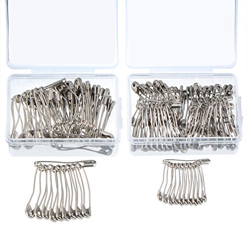 160 Pieces Curved Safety Pins Quilting Basting Pins with Plastic Cases, 2 Sizes, Nickel-Plated Steel (Silvery White)
