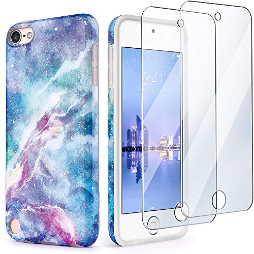 iPod Touch 7th Generation Case with 2 Screen Protectors, IDWELL iPod Touch 6 iPod 5 Case, Slim FIT Anti-Scratch Flexible Soft TPU Bumper Protective Case(Latest Model,2019 Release), Blue Fantasy Sky