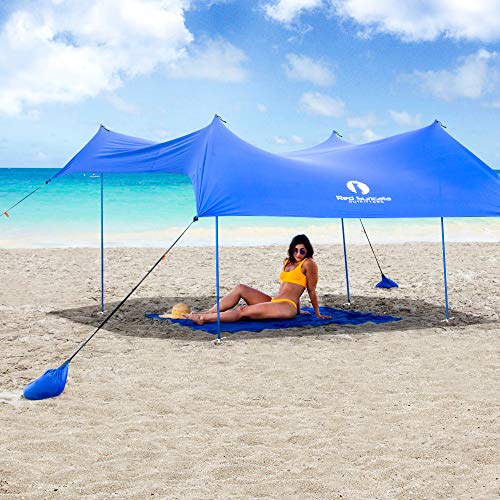 Red Suricata Family Beach Sunshade - Sun Shade Canopy | UPF50 UV Protection | Tent with 4 Aluminum Poles, 4 Pole Anchors, 4 Sandbag Anchors | Large & Portable Shelter Tarp