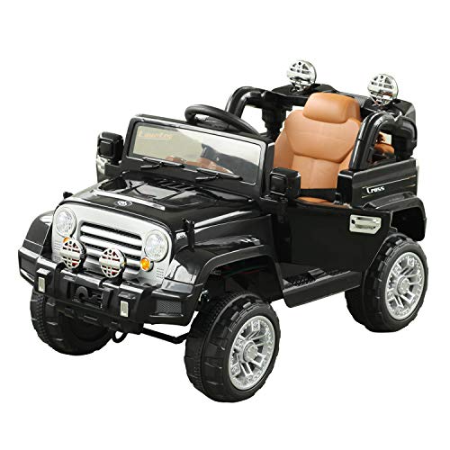 Aosom Kids Ride-on Car, Off-Road Truck with MP3 Connection, Working Horn, Steering Wheel, and Remote Control, 12V Motor, Black