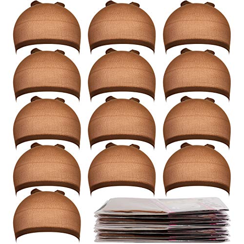 Teenitor 20 Pack Brown Stocking Cap Stretchy Nylon Wig Caps, Skin Tone Stocking Cap Wig Caps Application for Women Men-Brown