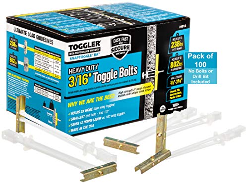 TOGGLER SNAPTOGGLE BA Toggle Anchor, Zinc-Plated Steel Channel, Made in US, 3/8' to 3-5/8' Grip Range, For 3/16'-24 UNC Fastener Size (Pack of 100)