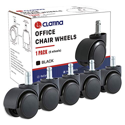 2 Inch Office Chair Caster Wheels Replacement Set of 5 Floor Protecting Smooth Rolling Heavy Duty Computer Gaming Desk Universal Fit Standard Size Black
