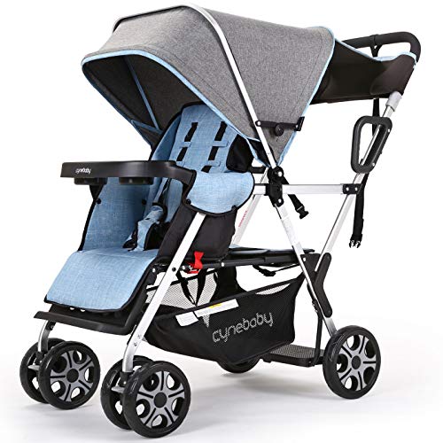Double Stroller lux Sit N Stand Baby Pushchair Tandem Lightweight Stroller Compact Vista 2kid Pram Twin Toddler Citi Urban Strollers (Sky Blue)