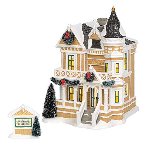 Department 56 Original Snow Village Queen Anne Revival Bed and Breakfast Lit Building and Figurine Set, 9.65 Inch, Multicolor