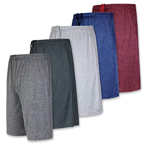 5 Pack: Quick Dry Fit Dri-Fit Big Boys Girls Youth Clothing Knit Active Athletic Performance Basketball Soccer Lacrosse Tennis Exercise Summer Gym Teen Shorts -Set 4- Large (12/14)