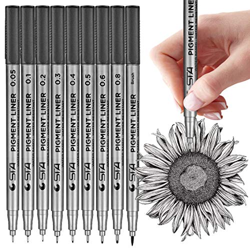 MISULOVE Micro-Pen Fineliner Ink Pens, Precision Multiliner Pens for Artist Illustration, Sketching, Technical Drawing, Manga, Scrapbooking(9 Size/Black)