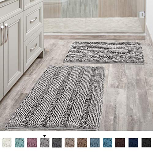 Non Slip Thick Shaggy Chenille Bathroom Rugs Soft Bath Mats for Bathroom Extra Absorbent Floor Mats Bath Rugs Set for Kitchen/Living Room (Set of 2, 20' x 32'/17' x 24', Dove)