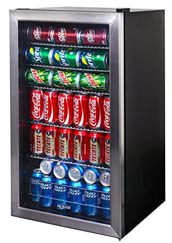 NewAir AB-1200 126 Can Freestanding Beverage Fridge in Stainless Steel with Glass Door and Adjustable Shelves